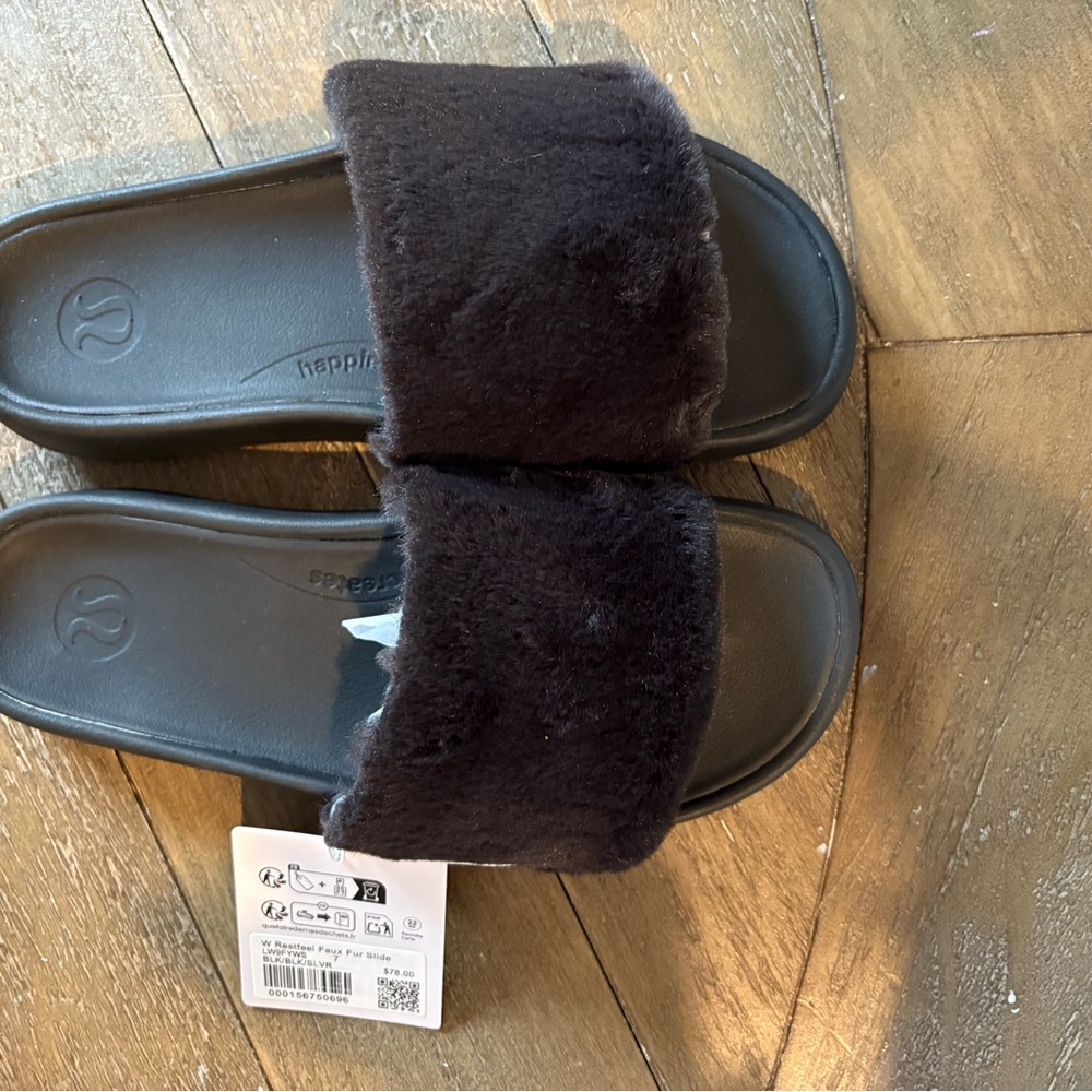 lululemon athletica Black Fur Slippers